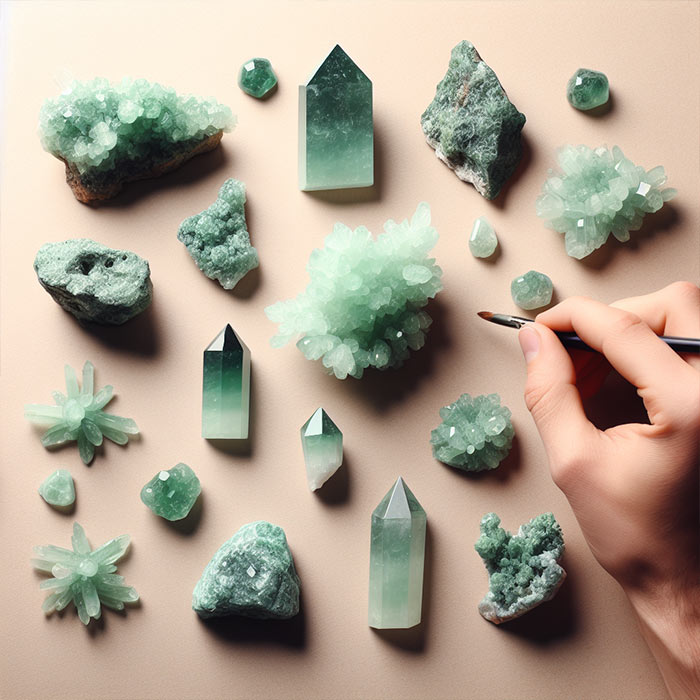 green aventurine crystals points clusters and tumble gemstones