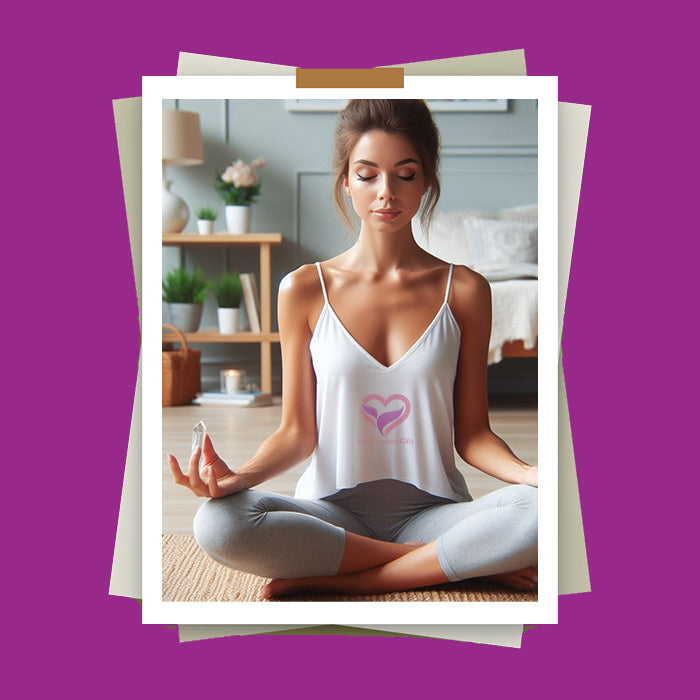 lady meditating with clear quartz crystal