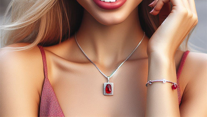 ruby love crystal pendant necklace sterling silver worn by lady