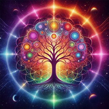 tree of life symbol in 7 chakra colours