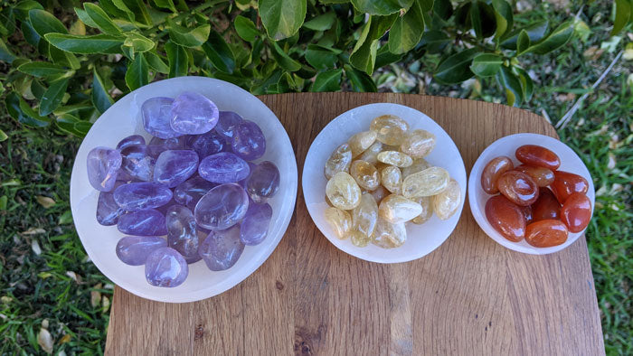 tumble stones in selenite cleansing bowl home decor