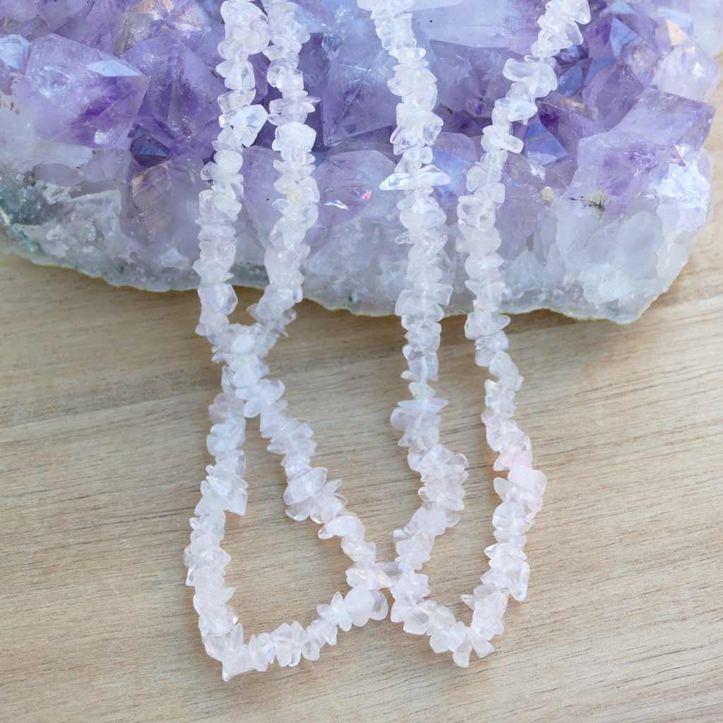 Rose Quartz Chip Necklaces 36inch | Earth Inspired Gifts