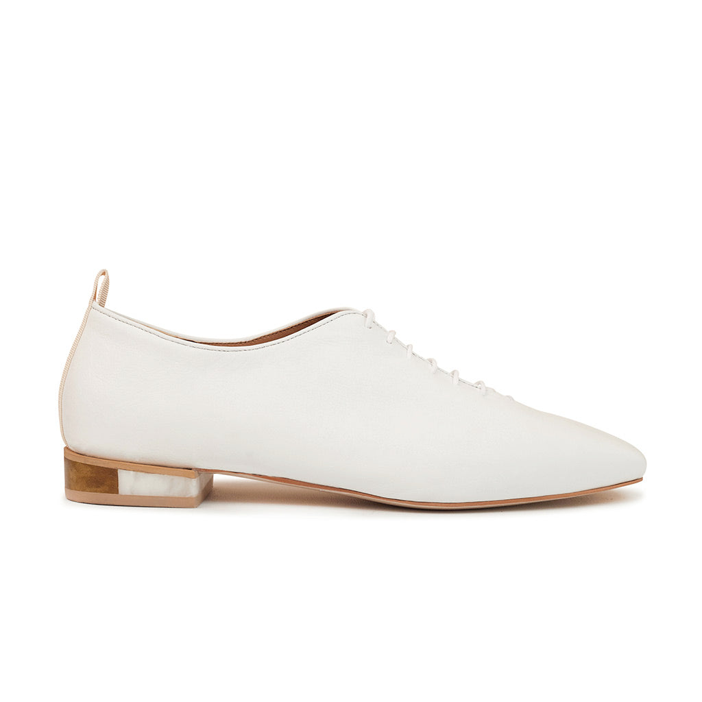MARIE White Leather Lace-up Flats 