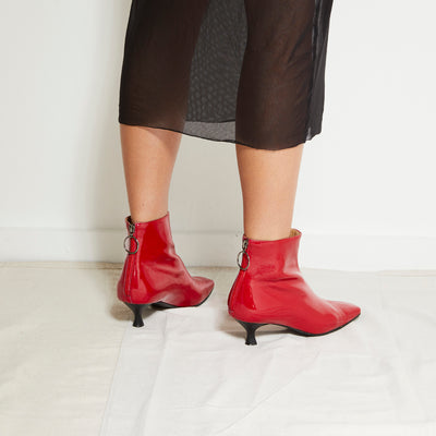 red kitten heel ankle boots