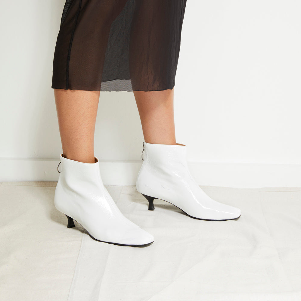 white kitten heel ankle boots