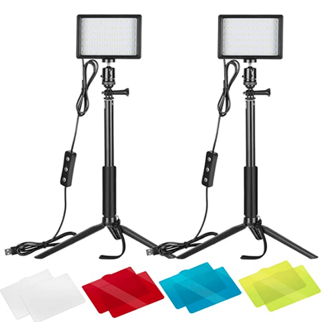 Neewer 2 Packs Dimmable 5600K USB LED Video Light with Adjustable Tripod Stand