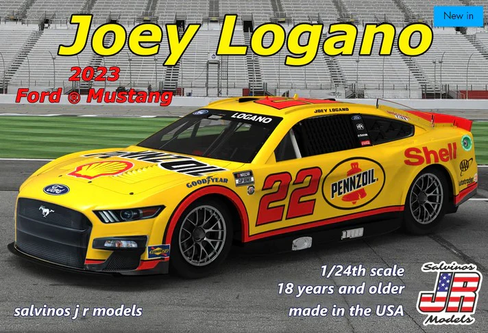 SJMPF2023JLP Salvinos JR Models - 1/24 Scale Team Penske, Joey Logano, 2023 body, Ford Mustang "Shell-Pennzoil" Plastic Model Kit