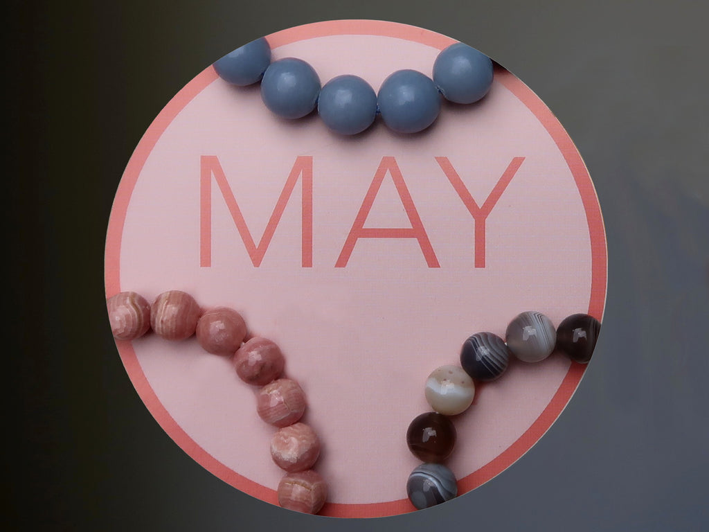 Month of May with angelite, rhodochrosite and agate bracelets