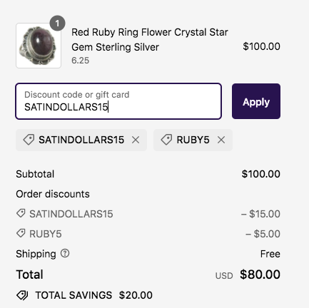 ruby club multiple code discount at satin crystals
