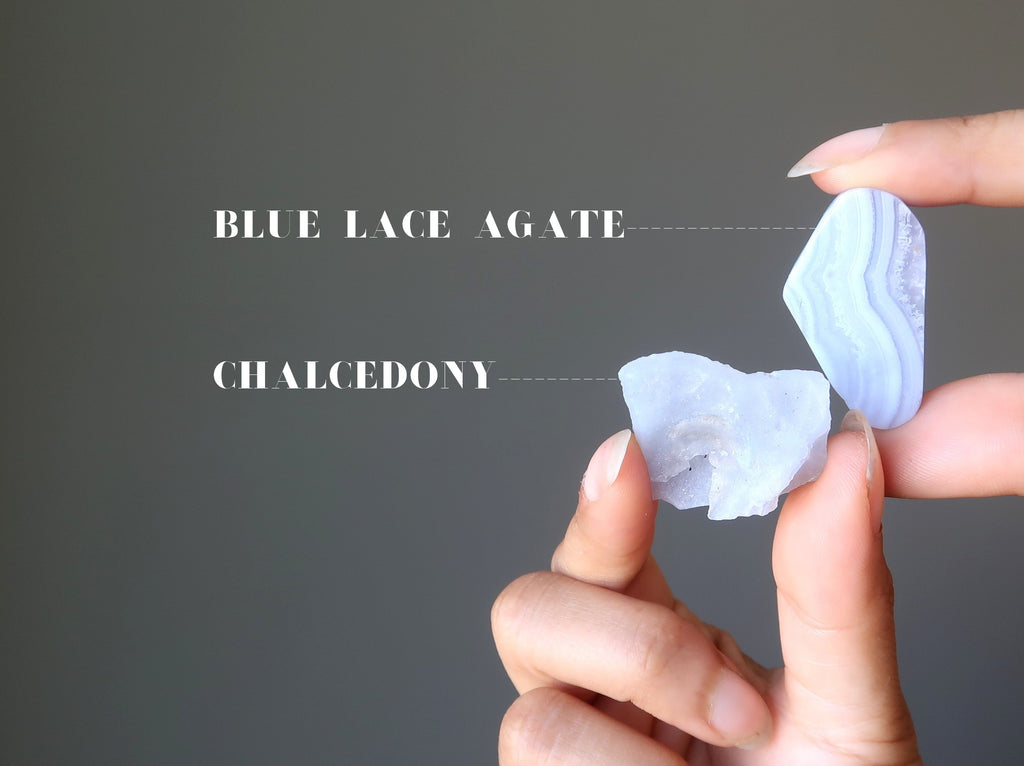 Blue Lace Agate vs Chalcedony stone comparison at Satin Crystals