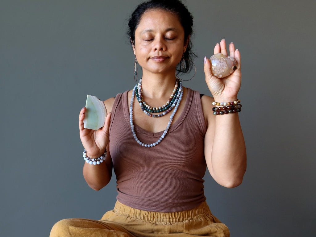 sheila of satin crystals meditating with agate