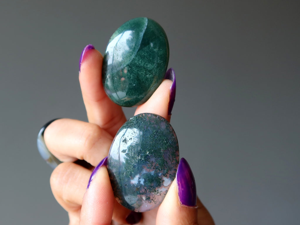 green moss agate cabochon ovals
