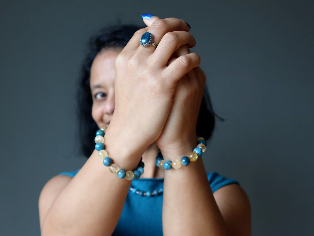 woman wearing apatite jewelry