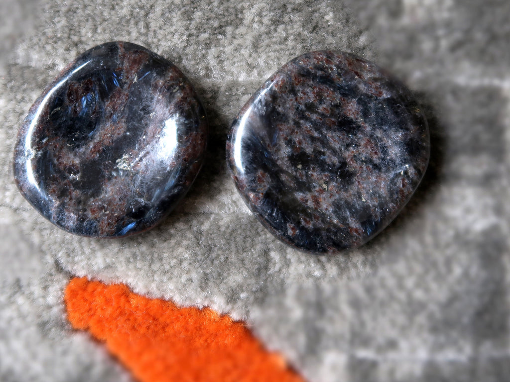 rare pair of arfvedsonite crystal healing worry slabs at satin crystals