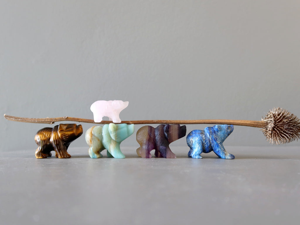 crystal bear figurines in different gemstones