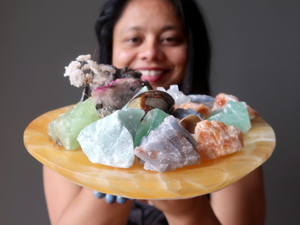 calcite platter full of calcite crystals