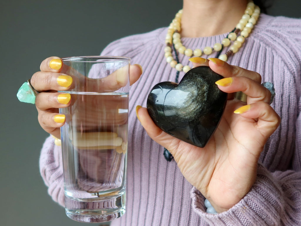 water and gold obsidian heart