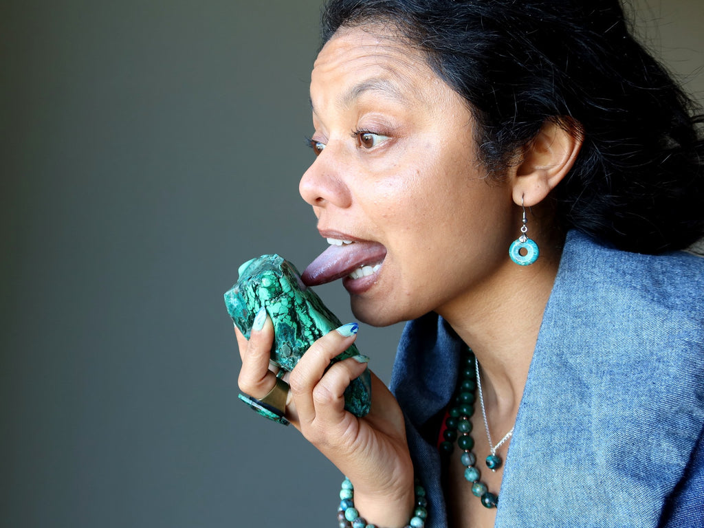 licking chrysocolla cluster
