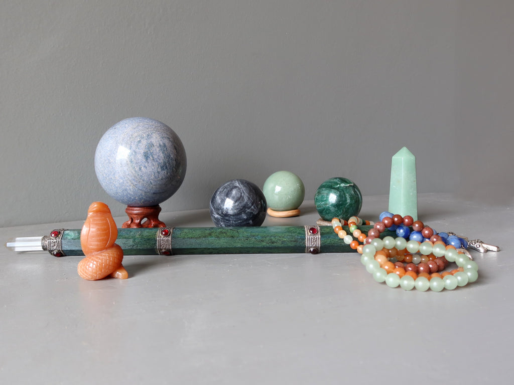 green, red, blue, grey aventurine stones