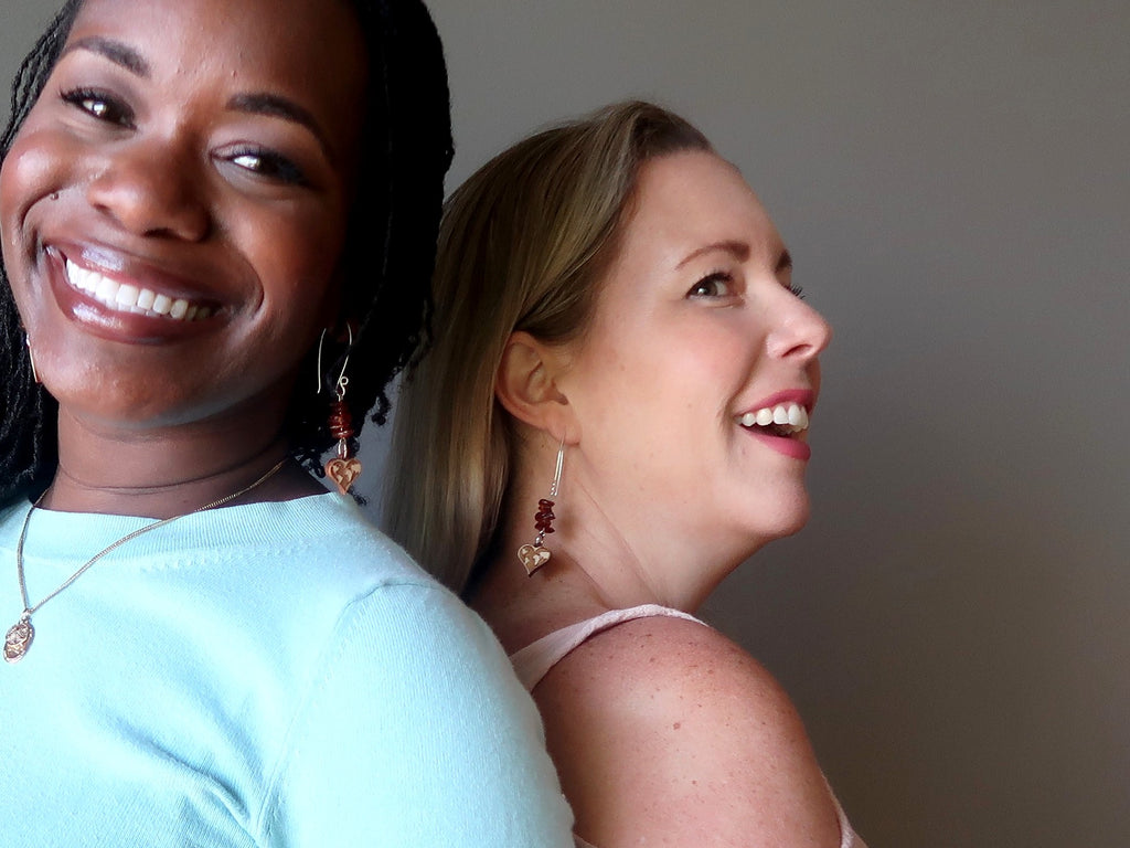 women wearing amber sterling earrings