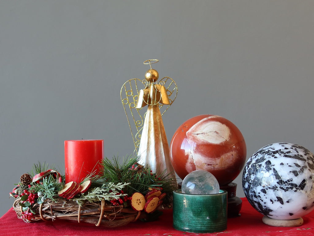 crystal spheres and christmas decorations