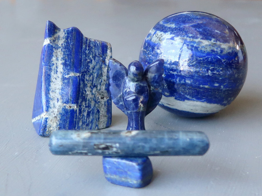 blue lapis, kyanite and sodalite crystals for the third eye chakra