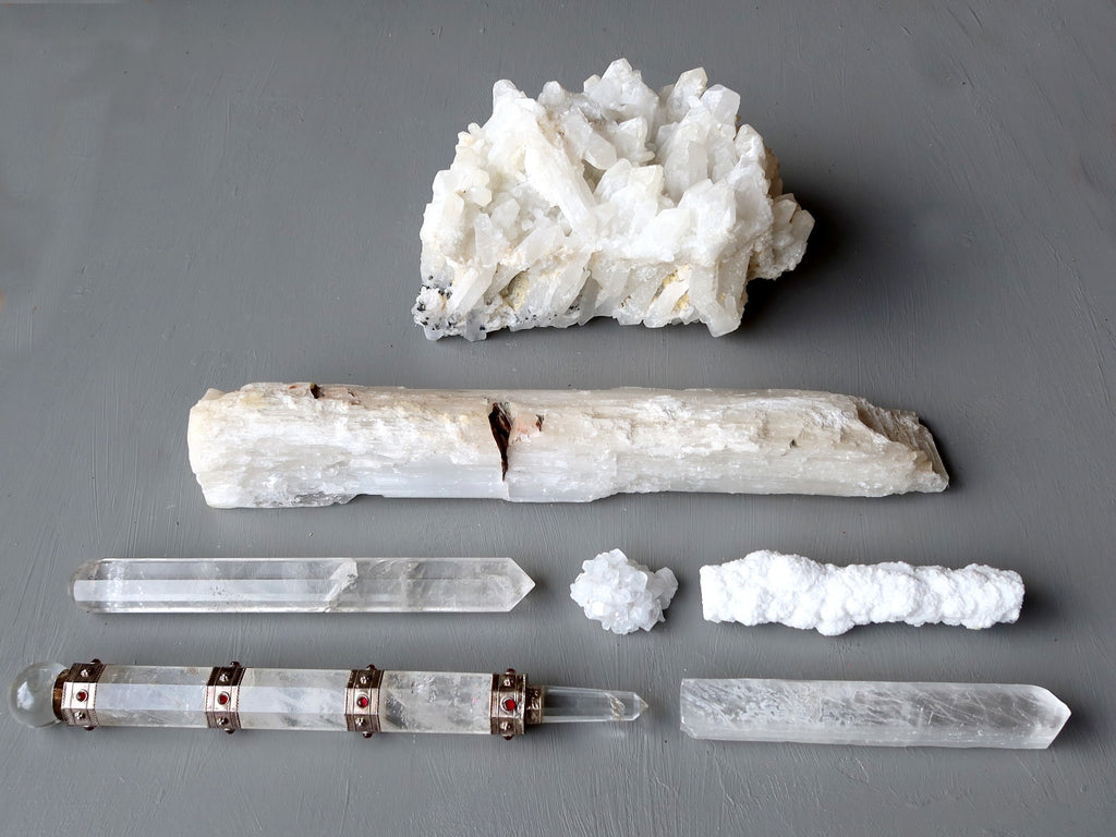 quartz and selenite crystals