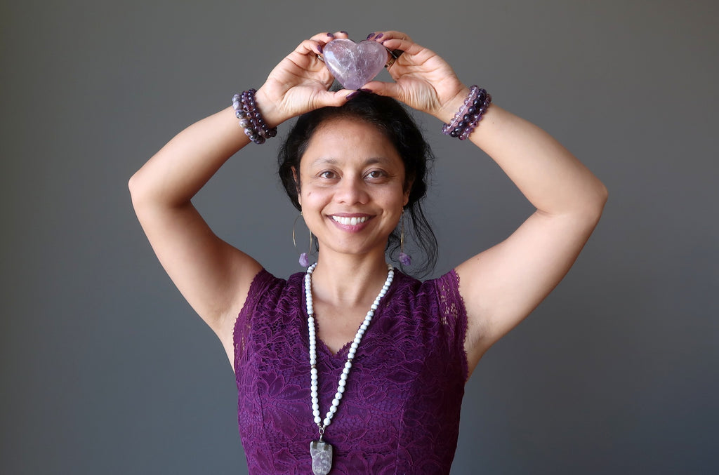 sheila of satin crystals with an amethyst heart at her crown chakra