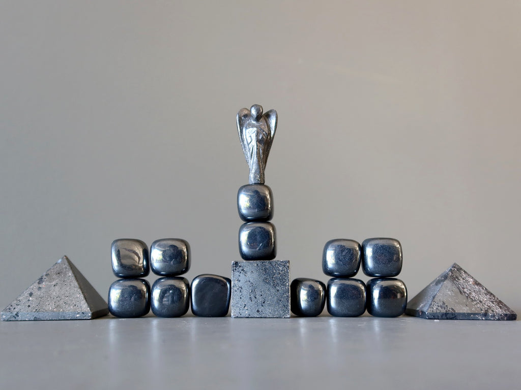 hematite angel, tumbled, cube, pyramids