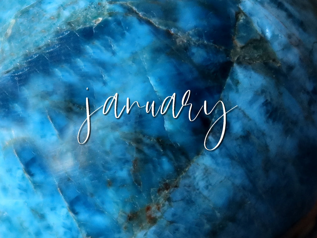 blue apatite background with word January