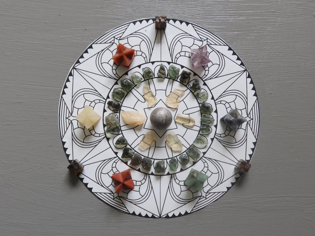 crystal mandala with meteorites