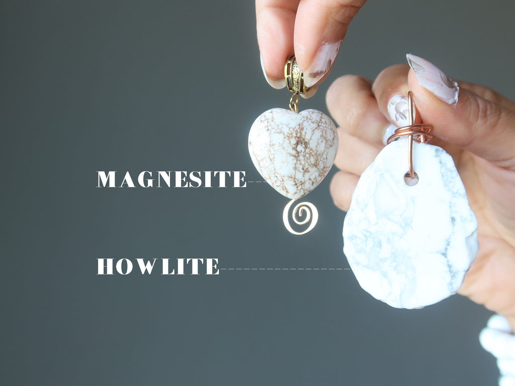 magnesite heart pendant and howlite slab pendant