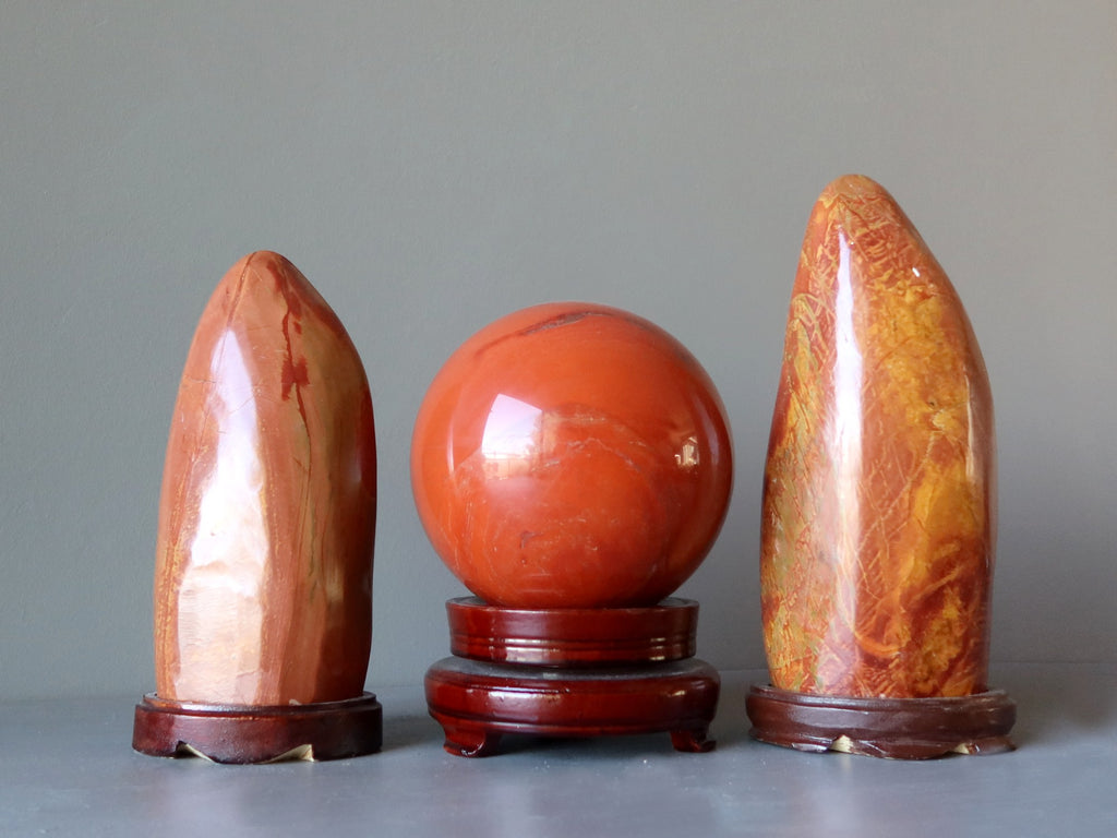 red jasper polished stones and sphere