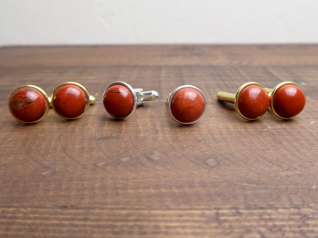 2 pairs of red jasper in gold and silver cufflinks