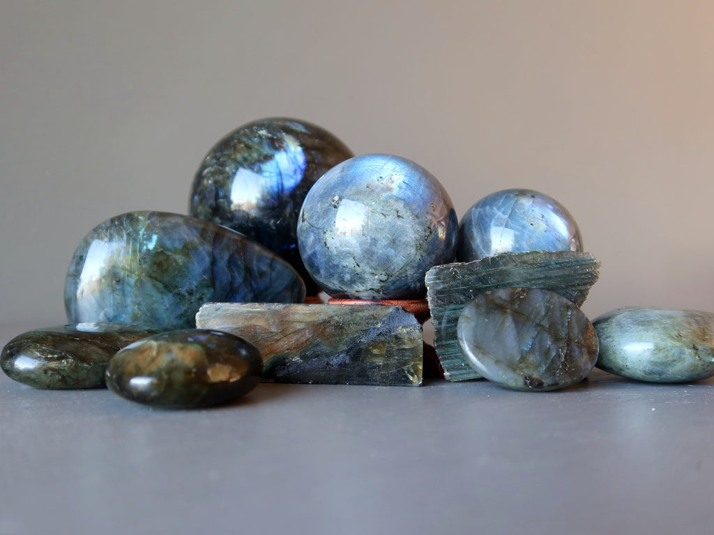 pile of labradorite stones