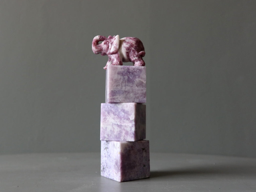 lepidolite elephant and cubes