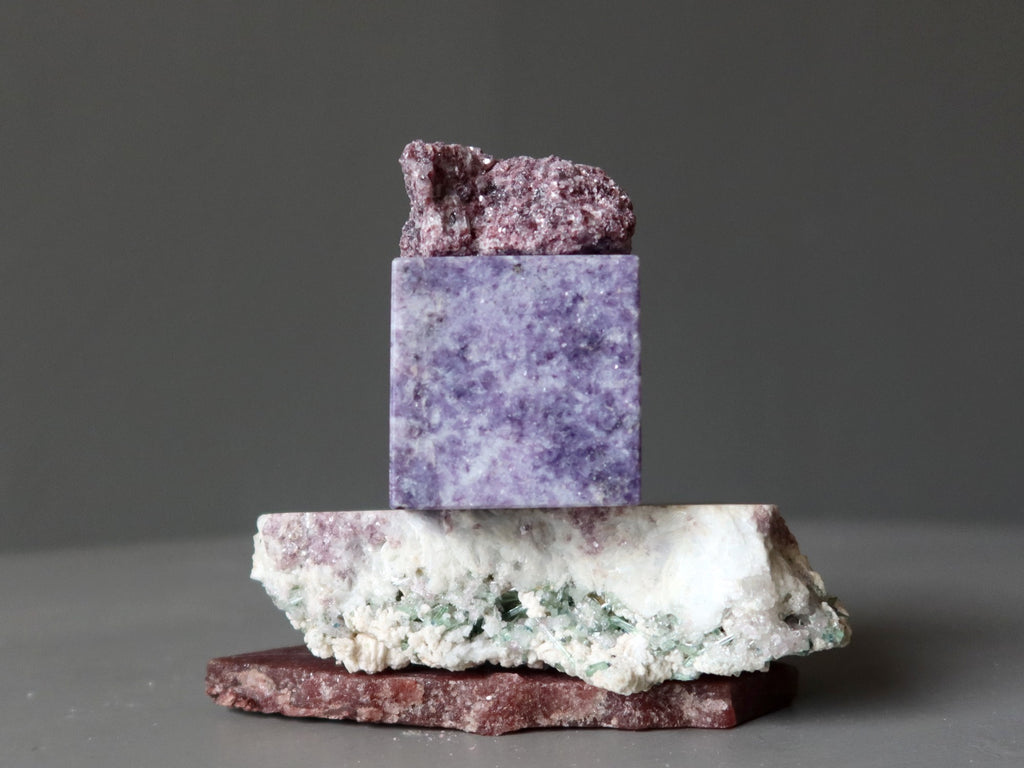 stack of natural lepidolite stones