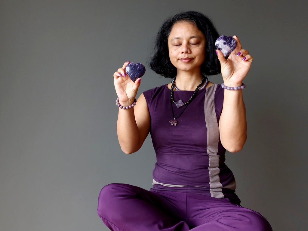 meditating with lepidolite hearts