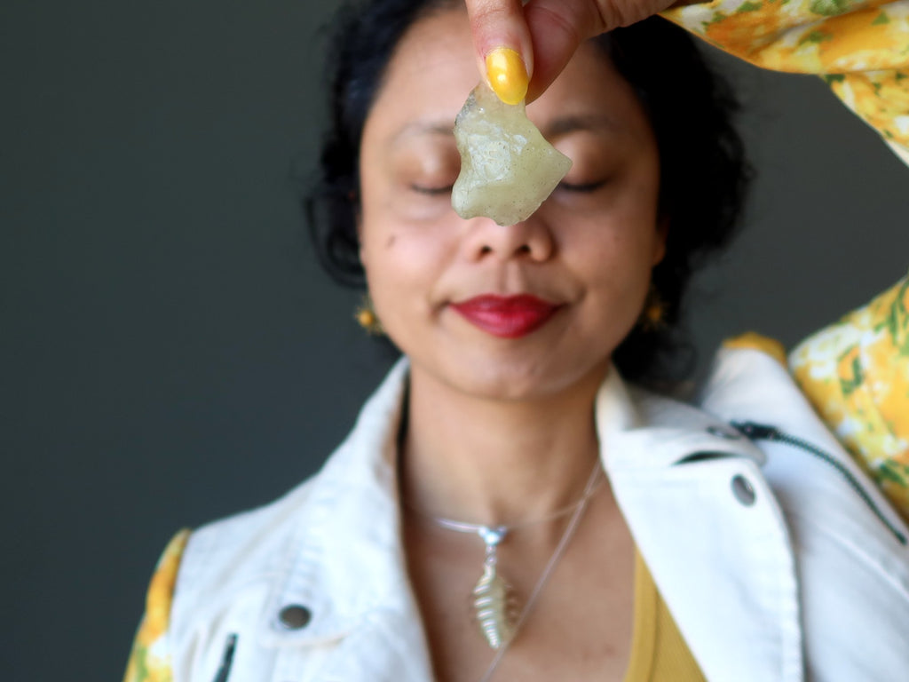 sheila of satin crystal with libyan desert glass at her third eye