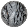 natural black and gray limestone stone sphere - satin crystals meanings