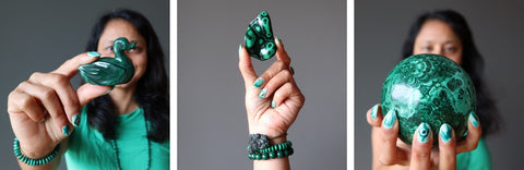 triptych of malachite crystals for sale at satin crystals