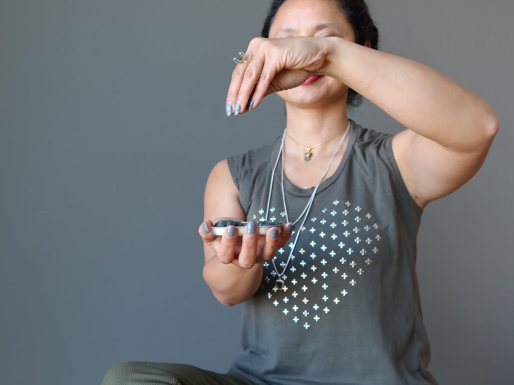 sheila of satin crystals with moldavite