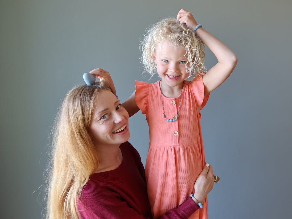 mother and daughter with crystals