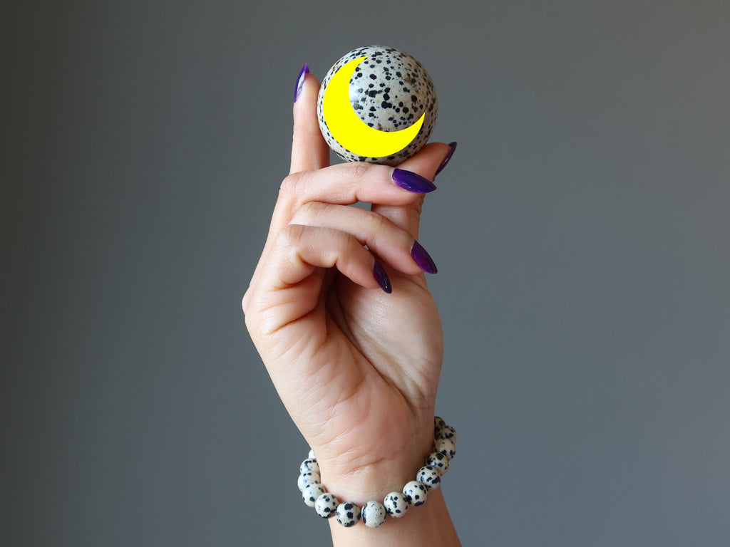 dalmatian jasper ball and bracelet