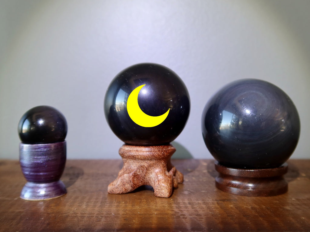 obsidian crystal balls with new moon image