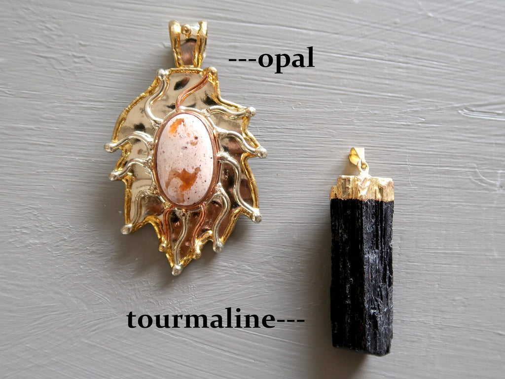 opal pendant and black tourmaline pendant