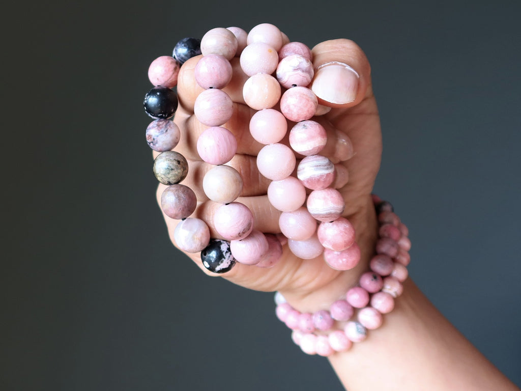 rhodonite, pink opal, jasper, rhodochrosite bracelets