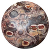 natural red birds eye rhyolite stone sphere - satin crystals meanings