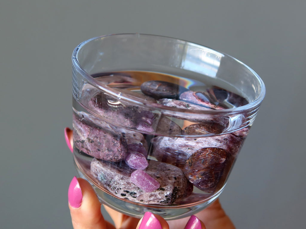 ruby stones in water