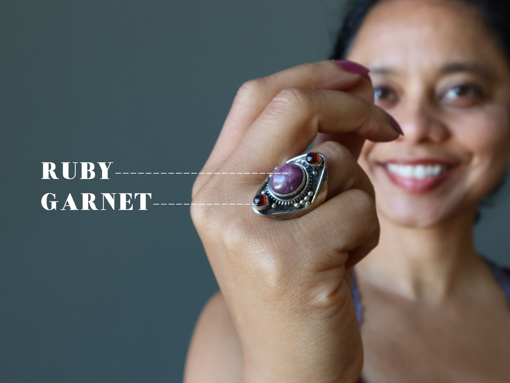 ruby garnet ring on female